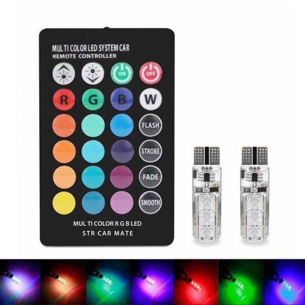 Set 2 Becuri T10 Pozitie Auto LED Multicolor RGB cu Telecomanda 6LED SMD - imagine 5