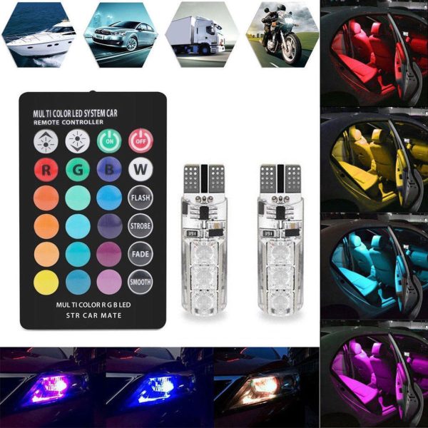 Set 2 Becuri T10 Pozitie Auto LED Multicolor RGB cu Telecomanda 6LED SMD