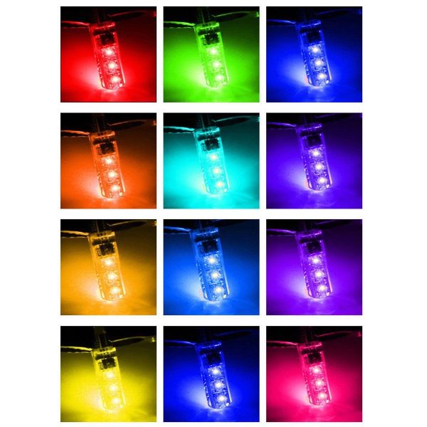 Set 2 Becuri T10 Pozitie Auto LED Multicolor RGB cu Telecomanda 6LED SMD - imagine 7