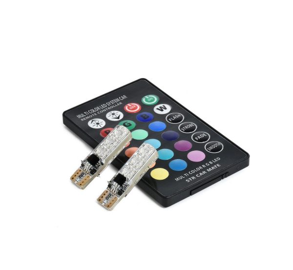 Set 2 Becuri T10 Pozitie Auto LED Multicolor RGB cu Telecomanda 6LED SMD - imagine 8