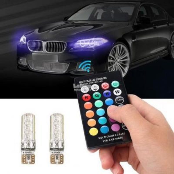 Set 2 Becuri T10 Pozitie Auto LED Multicolor RGB cu Telecomanda 6LED SMD - imagine 9