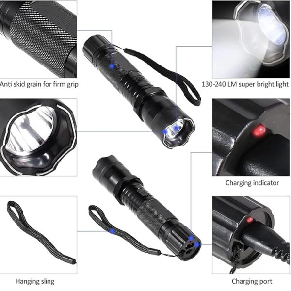 Lanternă LED reîncărcabilă portabilă  pentru utilizare în situații de urgență, lanternă tactică, ținută pentru mașină, camping, exterior, interioare, lanternă super luminoasă, rază lungă de acțiune, 130 lumeni - imagine 4