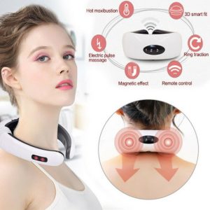 Aparat de masaj electromagnetic InnovaGoods pentru cervicala,gat si spate, 6 tipuri de masaj, 16 niveluri de intensitate, Alb