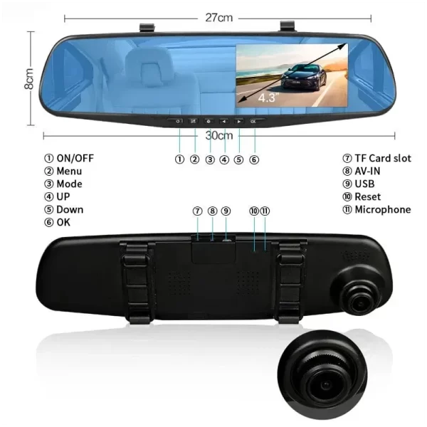 Oglinda Retrovizoare Auto Cu Camera Dubla Fata-Spate Full HD 1080 Ecran 4.3 Inch - imagine 6