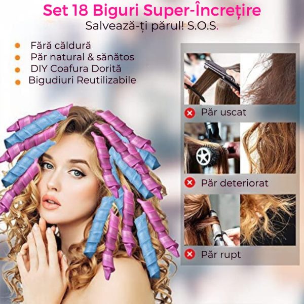 Set 18 Bigudiuri Spirala cu Carlig, Super-Incretire Fara Caldura, Par Scurt/Mediu - imagine 3