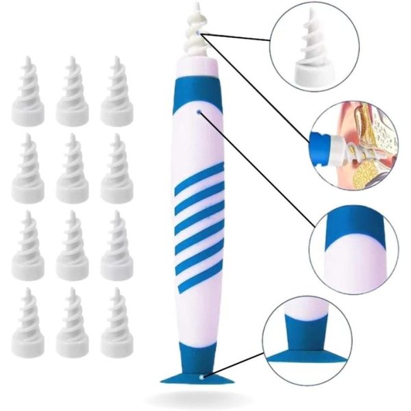 Dispozitiv pentru curatarea urechilor, 16 varfuri din silicon, pentru igiena adecvata si sanatatea urechii, alb/albastru - imagine 6