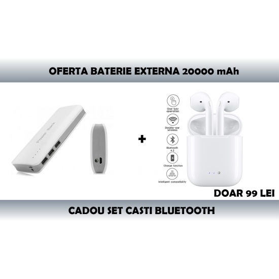 Set Baterie externa Power bank 20000 mAh+Cadou Casti in-ear Earpods ( Telefoane și Tablete )