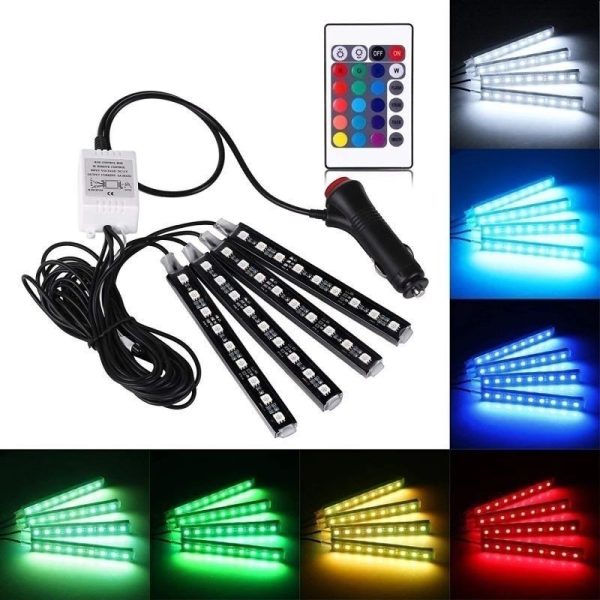 Kit 4 benzi LED, lumina ambientala auto RGB cu telecomanda - imagine 4