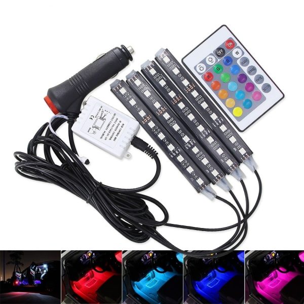 Kit 4 benzi LED, lumina ambientala auto RGB cu telecomanda - imagine 7