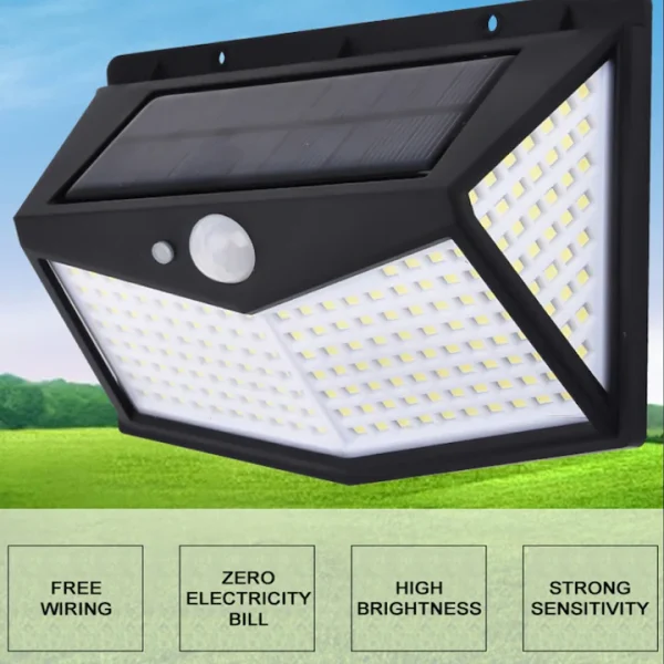 Lampa Solara Exterior 212 LED Senzor Miscare 3 Moduri Iluminare IP65 Rezistenta la Apa Ideala pentru Curte si Gradina - imagine 3