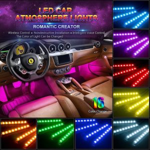 Kit 4 benzi LED, lumina ambientala auto RGB cu telecomanda