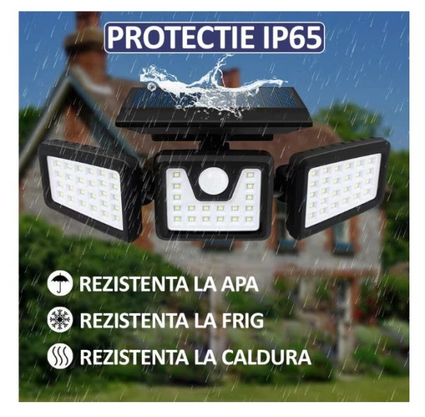 Lampă solară 74 LED-uri 15W, cu senzor de mișcare și de crepuscul . - imagine 4