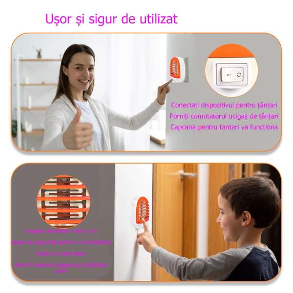 Set 4 Mini Aparat cu Lampa UV Anti Insecte, Cafuneplus®, anti-tantari, de interior, pentru Camera, Acoperire 16mp - imagine 6