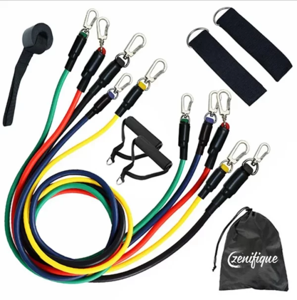 Sistem de antrenament fitness cu corzi extensibile, prinderi multiple, 11 piese - imagine 4