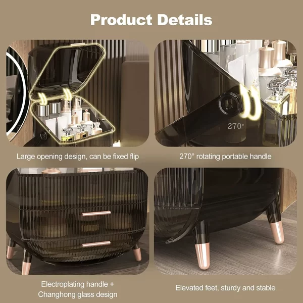 Organizator cosmetice, articole machiaj, bijuterii, cu capac transparent si 3 sertare - imagine 8