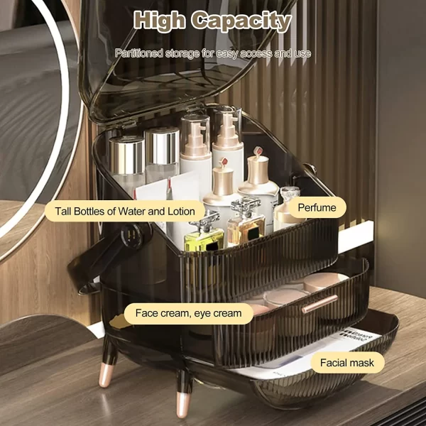 Organizator cosmetice, articole machiaj, bijuterii, cu capac transparent si 3 sertare - imagine 3
