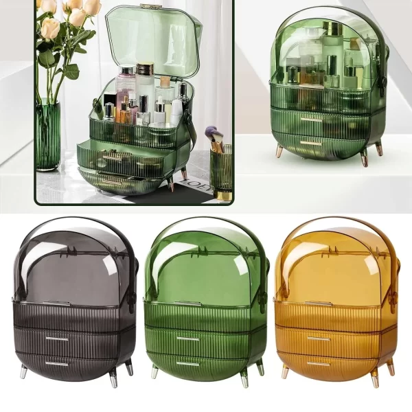 Organizator cosmetice, articole machiaj, bijuterii, cu capac transparent si 3 sertare - imagine 7