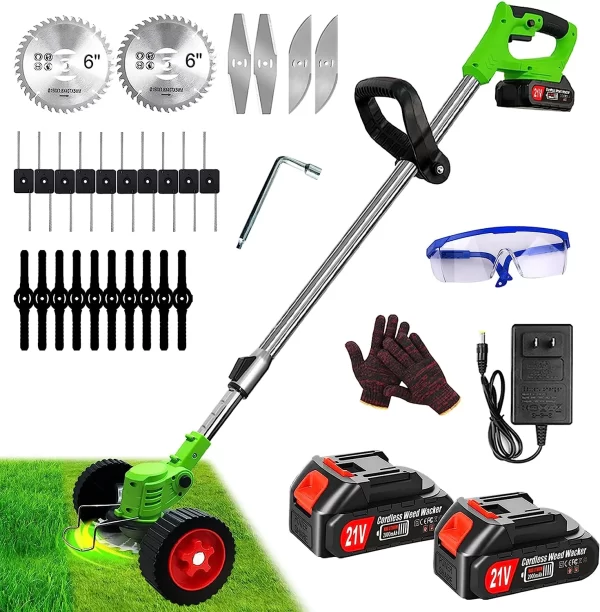 Pachet Motocoasa electrica 48V, 4000 mAh, 18000 RPM, cu 2 acumulatori si roti detasabile + accesorii extra - imagine 2