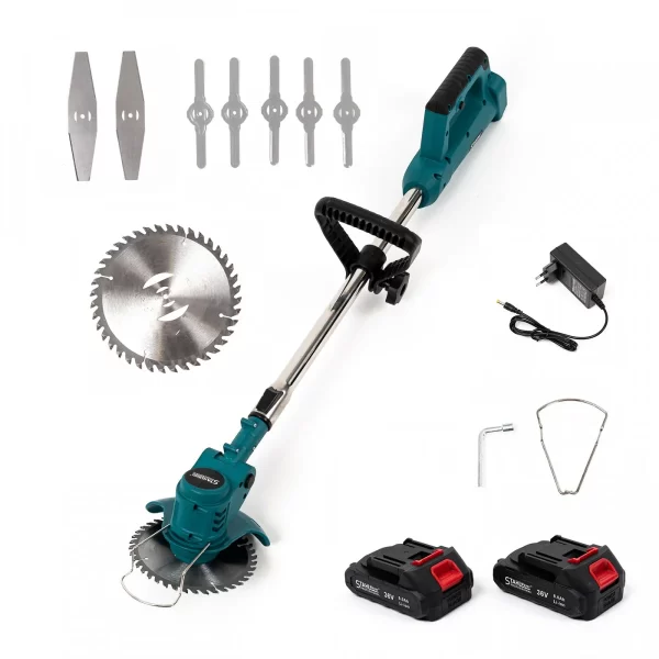 Pachet Motocoasa electrica 48V, 4000 mAh, 18000 RPM, cu 2 acumulatori si roti detasabile + accesorii extra - imagine 4