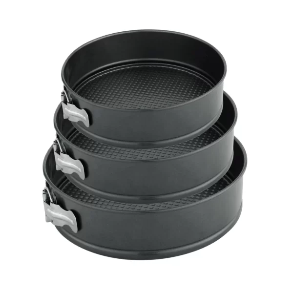 Set 3 forme de tort, 24, 26 si 28 cm , baza detasabila, rotunda, negru - imagine 3