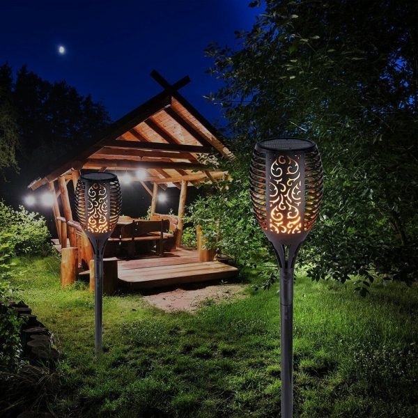Set 6 Lampi solare cu efect flacara, 12 LED-uri, rezistenta la apa - imagine 5