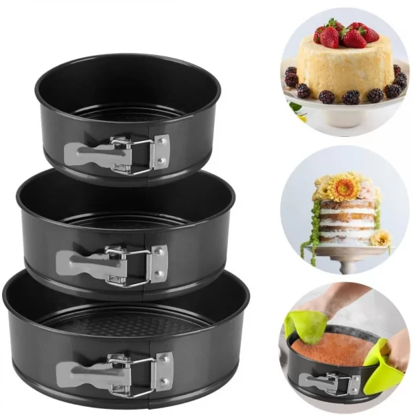 Set 3 forme de tort, 24, 26 si 28 cm , baza detasabila, rotunda, negru - imagine 6