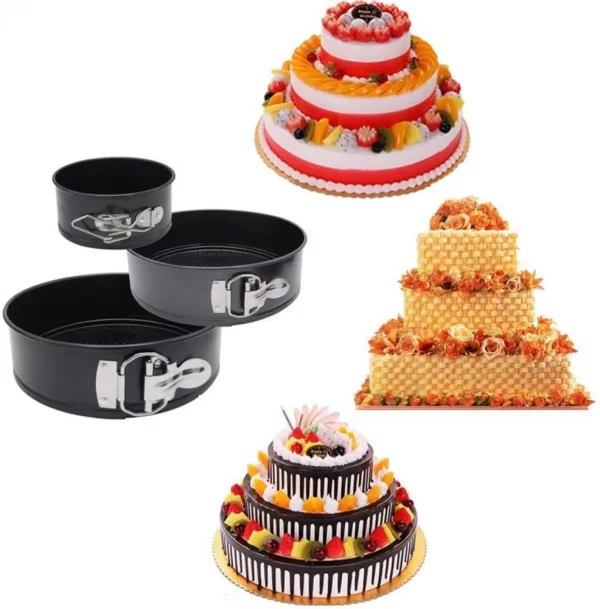 Set 3 forme de tort, 24, 26 si 28 cm , baza detasabila, rotunda, negru - imagine 7