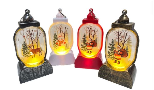 Set 12 Felinare decorative pentru craciun cu led ( 3 set-uri de 4 tipuri de felinare) ( dimensiune 13-16 cm)
