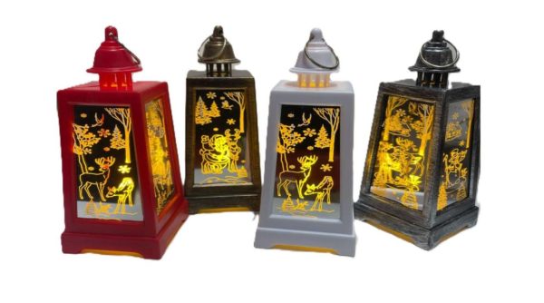 Set 12 Felinare decorative pentru craciun cu led ( 3 set-uri de 4 tipuri de felinare) ( dimensiune 13-16 cm)