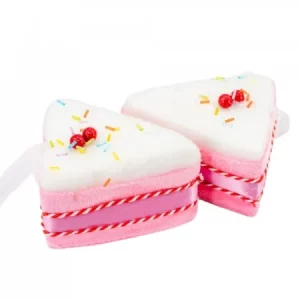 Decoratiune brad in forma de felie de tort, culoare roz, dimensiune: 11x9x7cm, 2 buc/set, MI-523