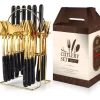 Set tacamuri din inox 24 piese, cu suport, negru gold - imagine 2