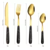 Set tacamuri din inox 24 piese, cu suport, negru gold - imagine 3