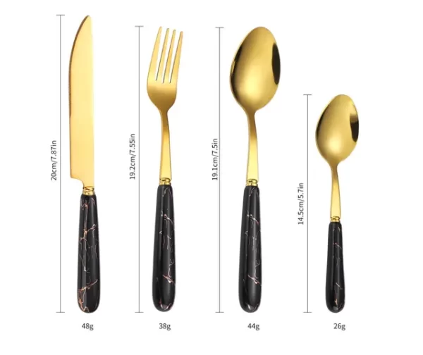 Set tacamuri din inox 24 piese, cu suport, negru gold - imagine 3