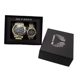 Set 2 ceasuri Ulysses Chance dama si barbatesc, cu bratara din otel inoxidabil, Silver/Gold