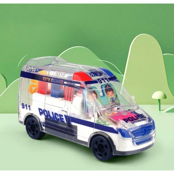 Masinuta de Politie, Gear Car, Mecanism la Vedere, Transparenta, efecte vizuale si sonore, 17 cm - imagine 2