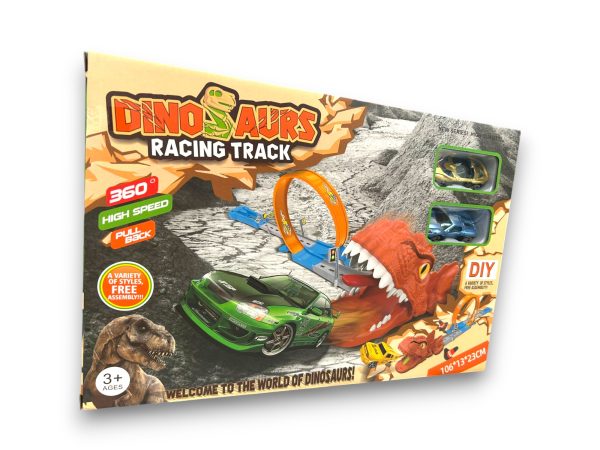 Pista de masinute T-Rex cu 1 bucla de 360 de grade + 2 masinute