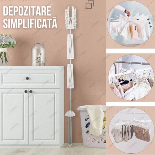 Uscator Rufe Vertical, 3 Niveluri Rotative, Pliabil, Usor de Depozitat, 170cm - imagine 3