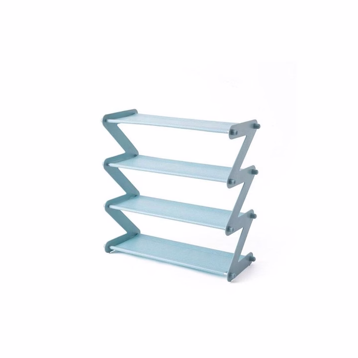Organizator pentru pantofi, tip raft, in forma de Z, cu 4 rafturi, albastru