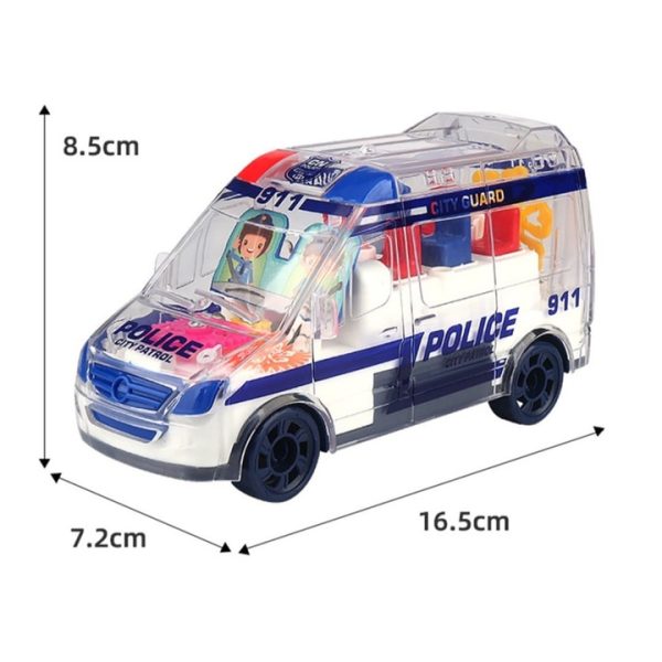 Masinuta de Politie, Gear Car, Mecanism la Vedere, Transparenta, efecte vizuale si sonore, 17 cm - imagine 3