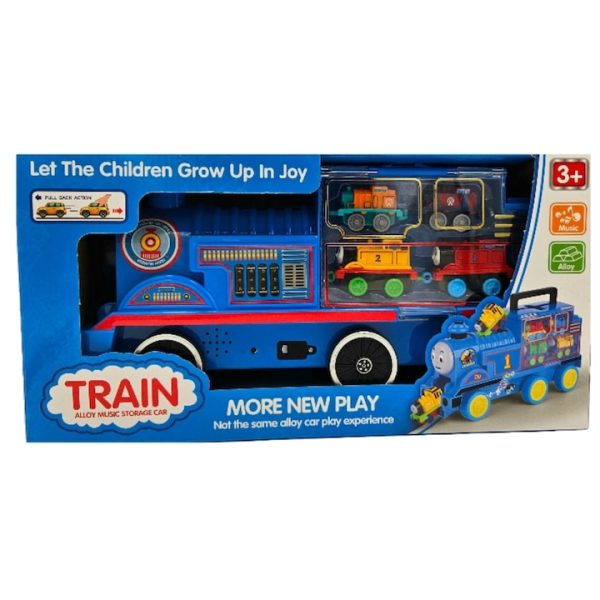 Set Locomotiva mare, tip Thomas & Friends si 4 locomotive mici 8 cm, Multicolor, 36 cm - imagine 2