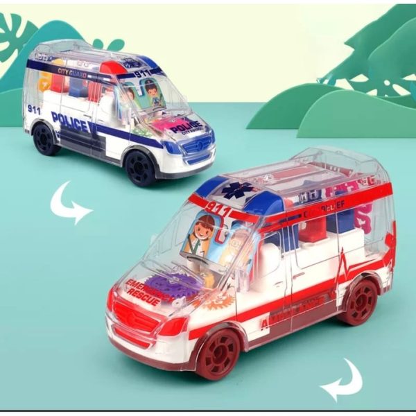 Masinuta de Politie, Gear Car, Mecanism la Vedere, Transparenta, efecte vizuale si sonore, 17 cm - imagine 4
