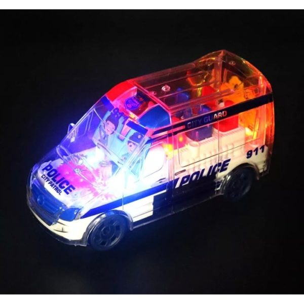 Masinuta de Politie, Gear Car, Mecanism la Vedere, Transparenta, efecte vizuale si sonore, 17 cm - imagine 6