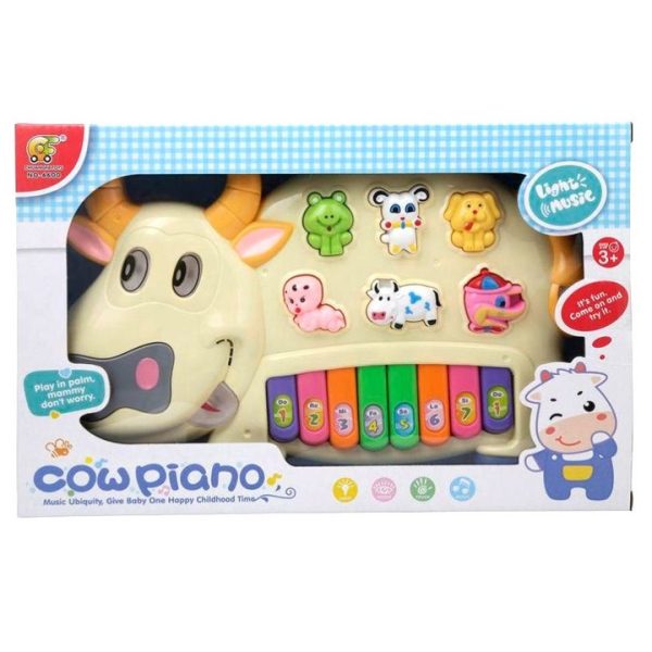 Jucarie interactiva tip pian, Sunete animale si note muzicale, Lumini, 8 Clape, 6 sunete distincte, Crem - imagine 2