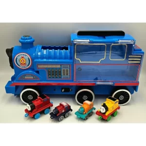 Set Locomotiva mare, tip Thomas & Friends si 4 locomotive mici 8 cm, Multicolor, 36 cm