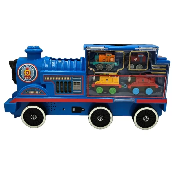 Set Locomotiva mare, tip Thomas & Friends si 4 locomotive mici 8 cm, Multicolor, 36 cm - imagine 5