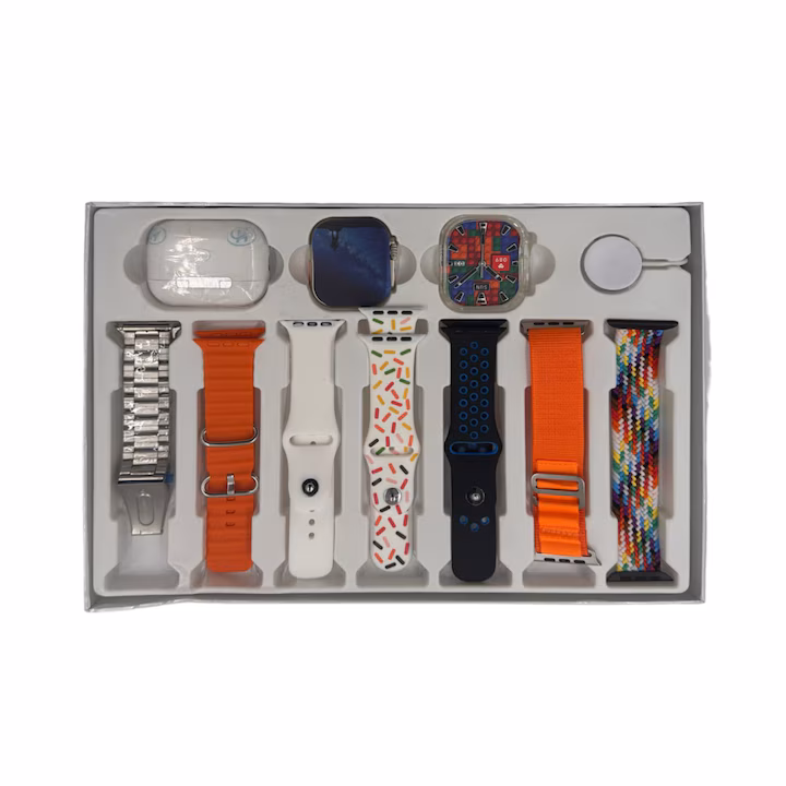 Set Smart Watch Cu Ceas, Casti Wireless, Husa Protectie si 7 Bratari I20