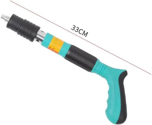 KIT Mini Pistol manual pentru fixarea cuielor pe perete , 30 cm, calibru 7.3 cm, pneumatic, accesorii, cutie transport si 100 cuie incluse, turcoaz - imagine 2