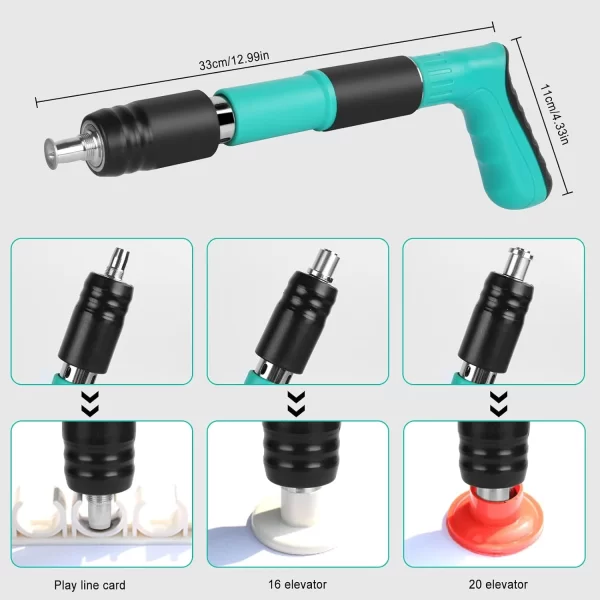 KIT Mini Pistol manual pentru fixarea cuielor pe perete , 30 cm, calibru 7.3 cm, pneumatic, accesorii, cutie transport si 100 cuie incluse, turcoaz - imagine 5