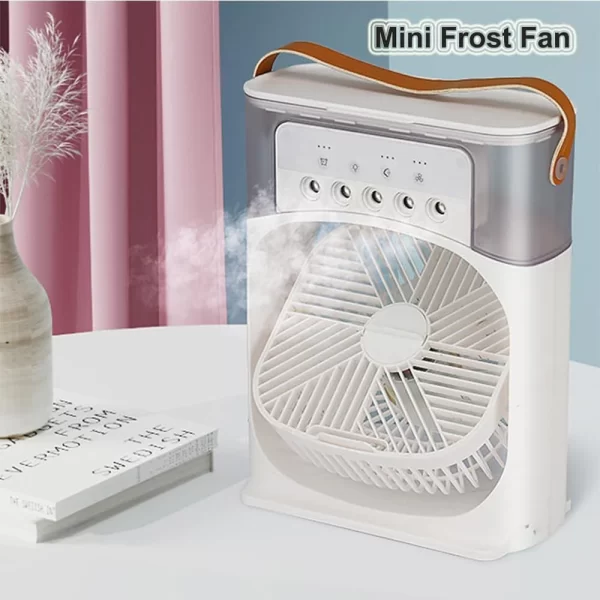 Ventilator portabil 3 în 1 cu pulverizare: racorire, umidificare și iluminare in 7 culori - imagine 7