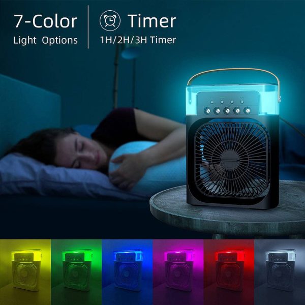 Ventilator portabil 3 în 1 cu pulverizare: racorire, umidificare și iluminare in 7 culori - imagine 3
